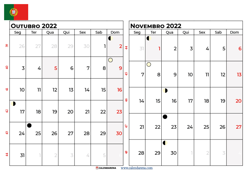 calendario de outubro e novembro de 2022 portugal