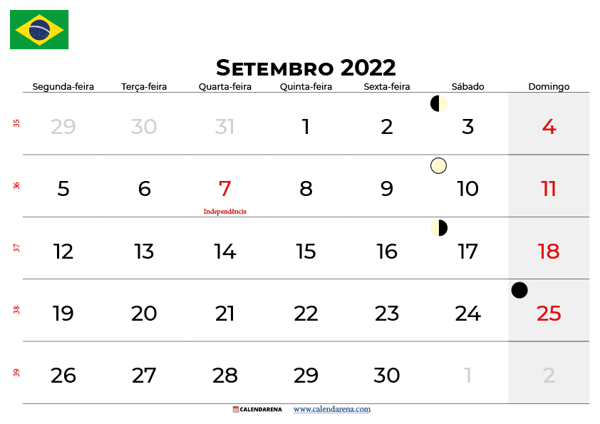 calendário de setembro de 2022 Brasil