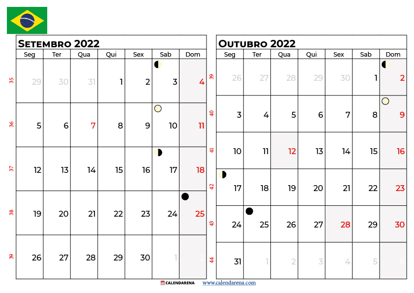 calendário de setembro e outubro de 2022 Brasil