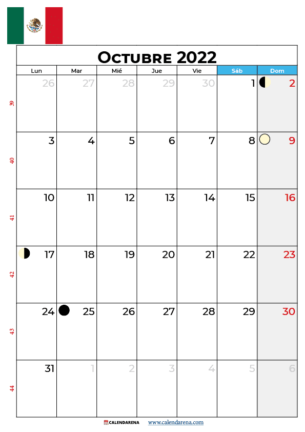 calendario octubre 2022 México
