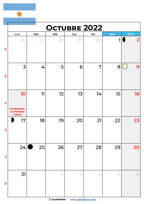 calendario octubre 2022 argentina