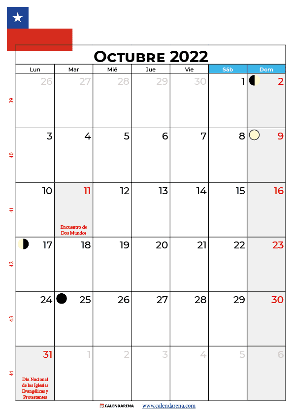 calendario octubre 2022 chile