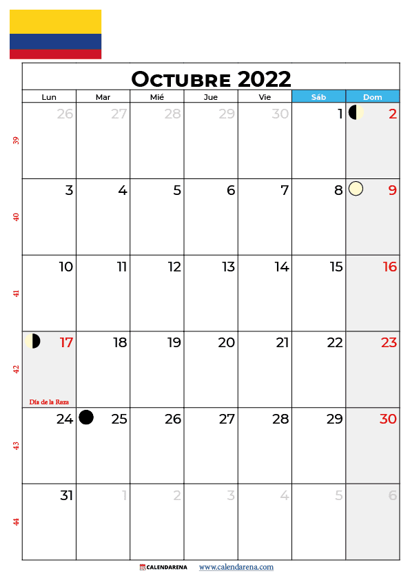 calendario octubre 2022 colombia