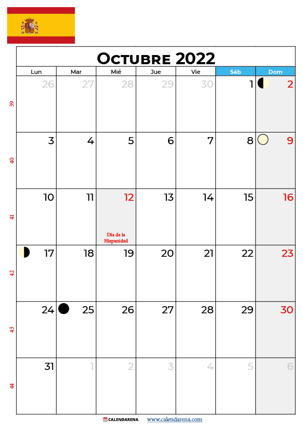 calendario octubre 2022 espana