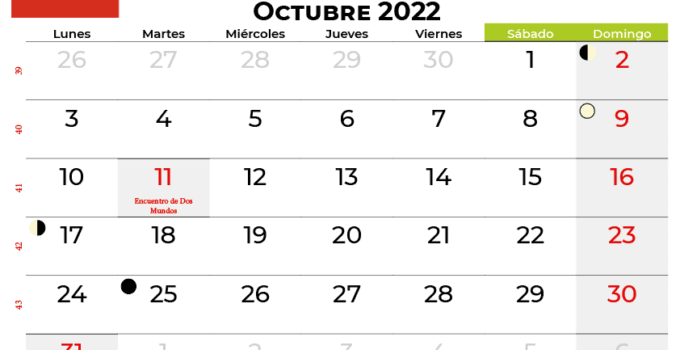 calendario octubre 2022 para imprimir chile