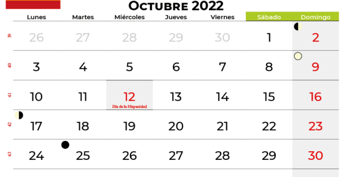 calendario octubre 2022 para imprimir espana