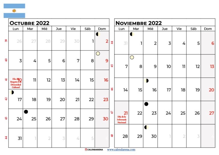 Calendario Octubre 2022 Argentina Para Imprimir