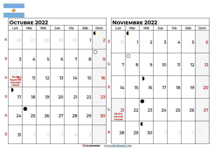 calendario octubre y noviembre2022 argentina