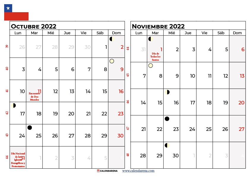 calendario octubre y noviembre2022 chile