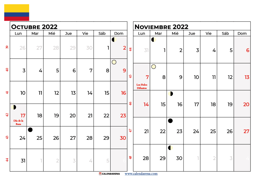 calendario octubre y noviembre2022 colombia