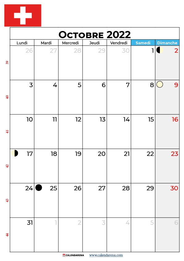 calendrier 2022 octobre suisse