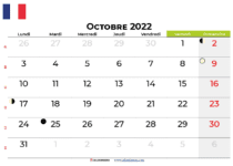 calendrier octobre 2022 france