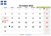calendrier octobre 2022 québec canada