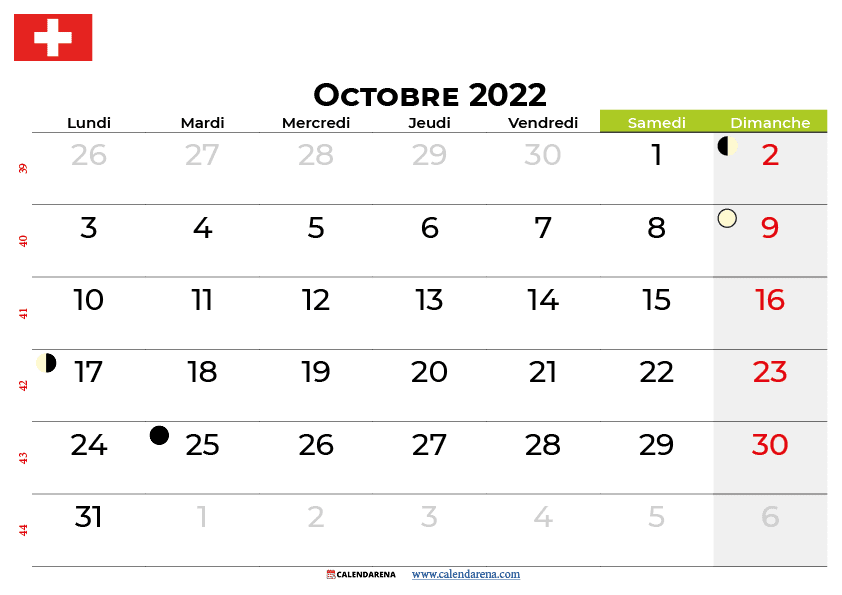 calendrier octobre 2022 suisse