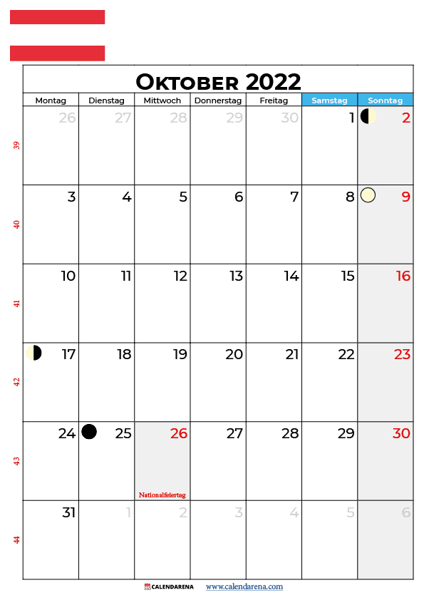 kalender 2022 oktober Österreich