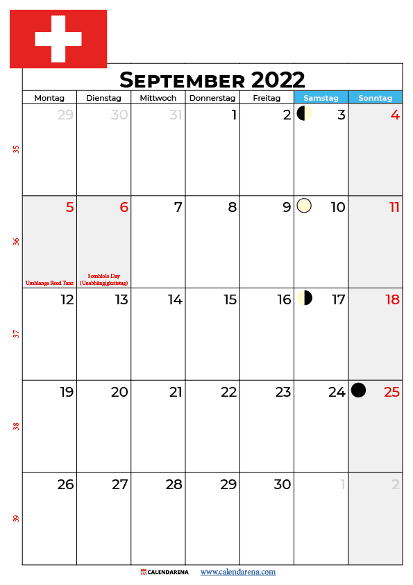 kalender 2022 september Schweiz