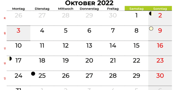 kalender oktober 2022 Deutschland