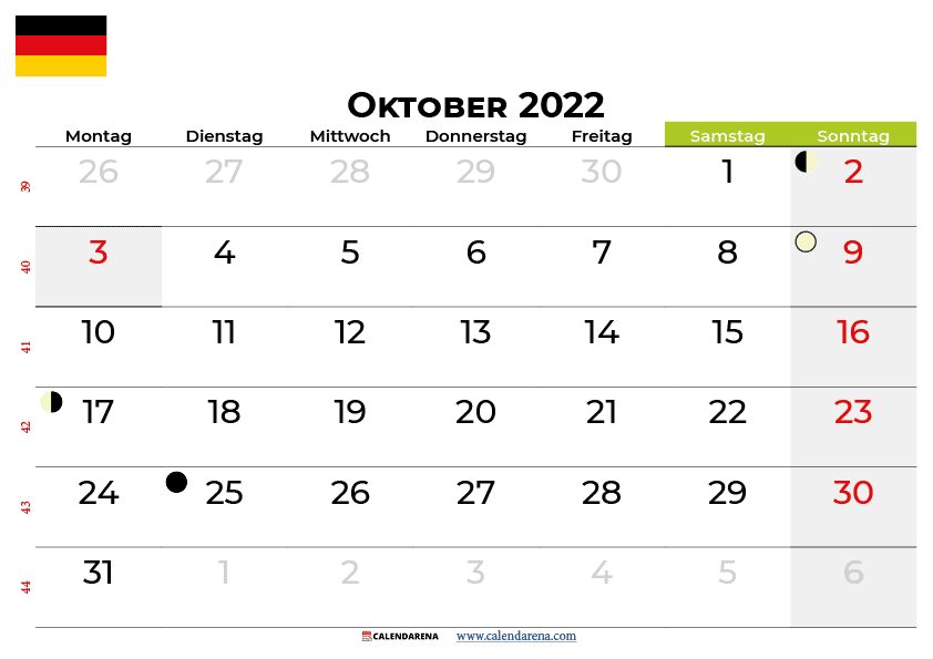 kalender oktober 2022 Deutschland