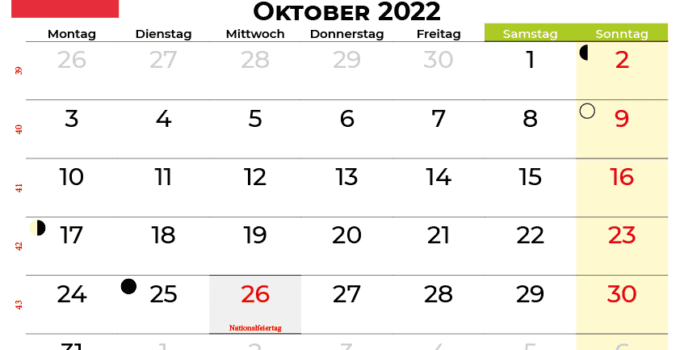 kalender oktober 2022 Österreich