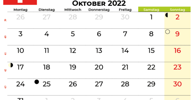 kalender oktober 2022 Schweiz