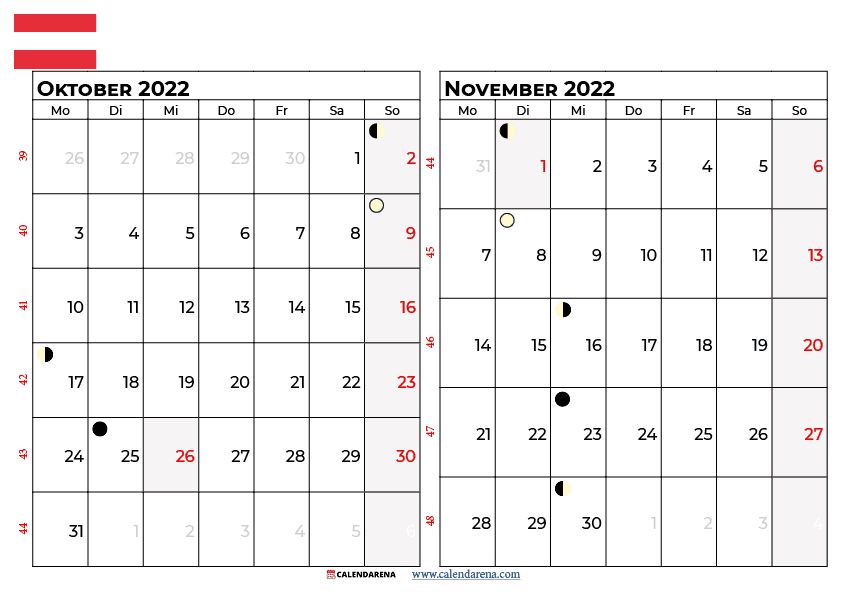 kalender oktober november 2022 Österreich