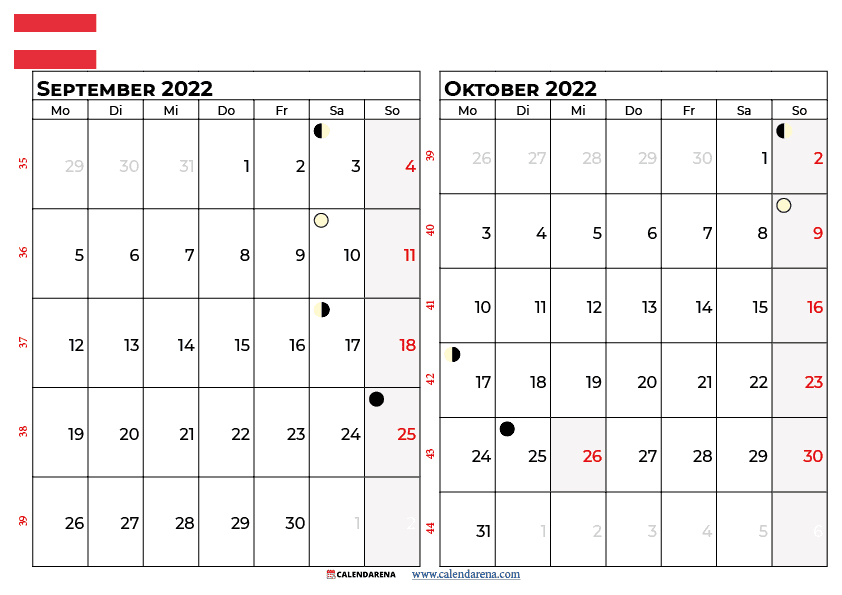 kalender september oktober 2022 Österreich