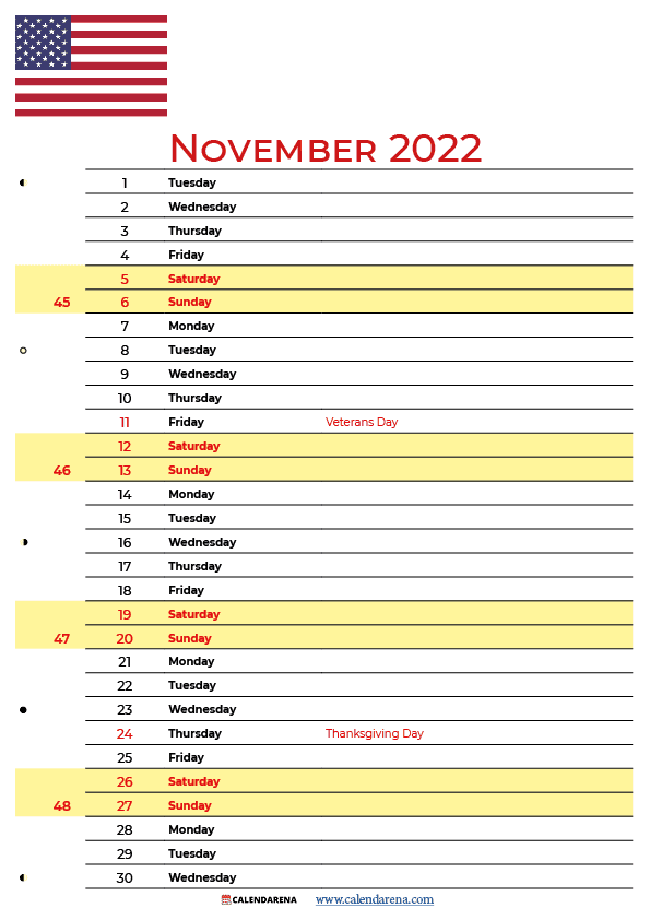 november 2022 calendar USA