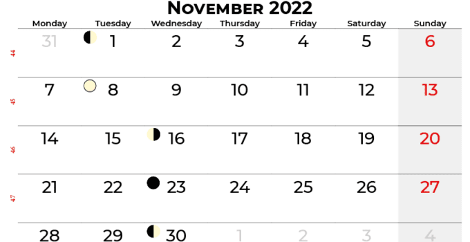 november calendar 2022 UK