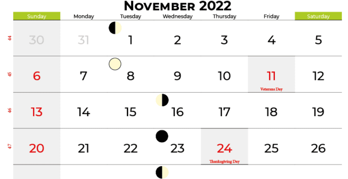 november calendar 2022 USA