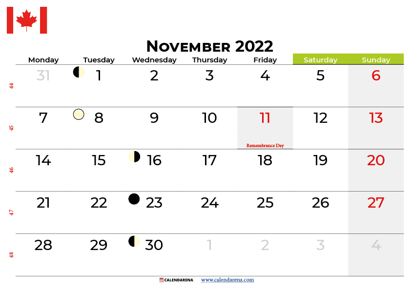november calendar 2022 canada