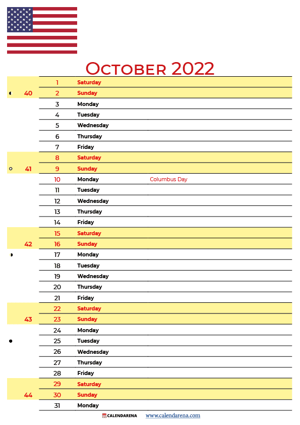 October Calendar 2022 Printable