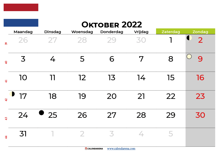 oktober 2022 kalender nederlands