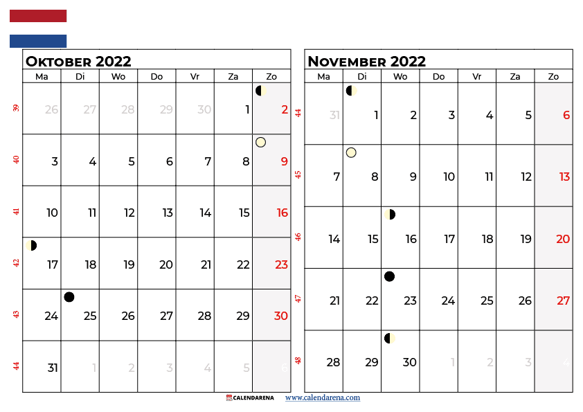 oktober november 2022 kalender nederlands