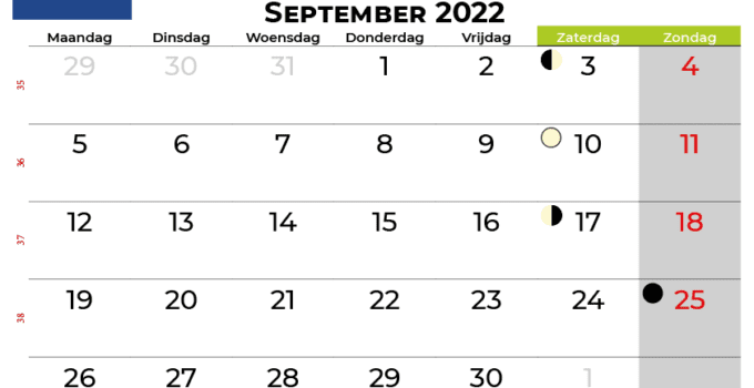 september 2022 kalender nederlands
