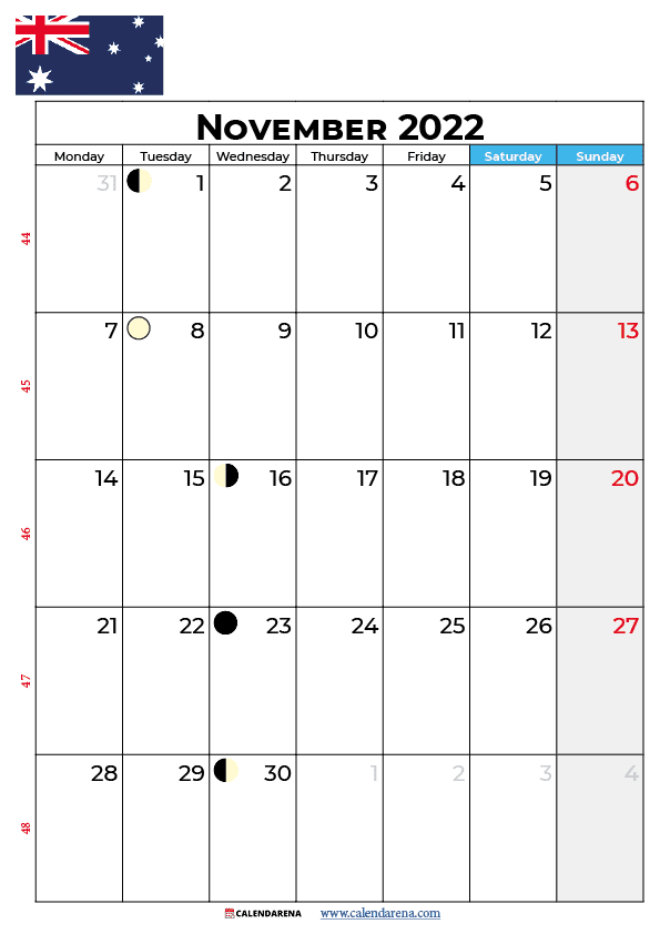 calendar 2022 november australia