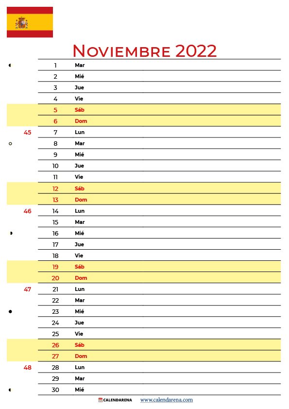 calendario de noviembre 2022 espana