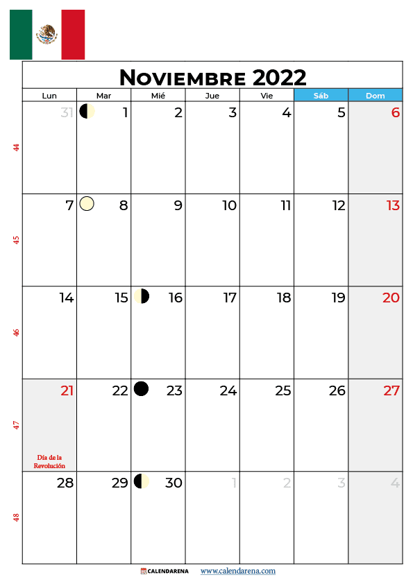 calendario noviembre 2022 mexico