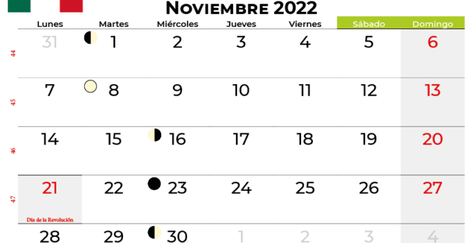 calendario noviembre 2022 para imprimir mexico