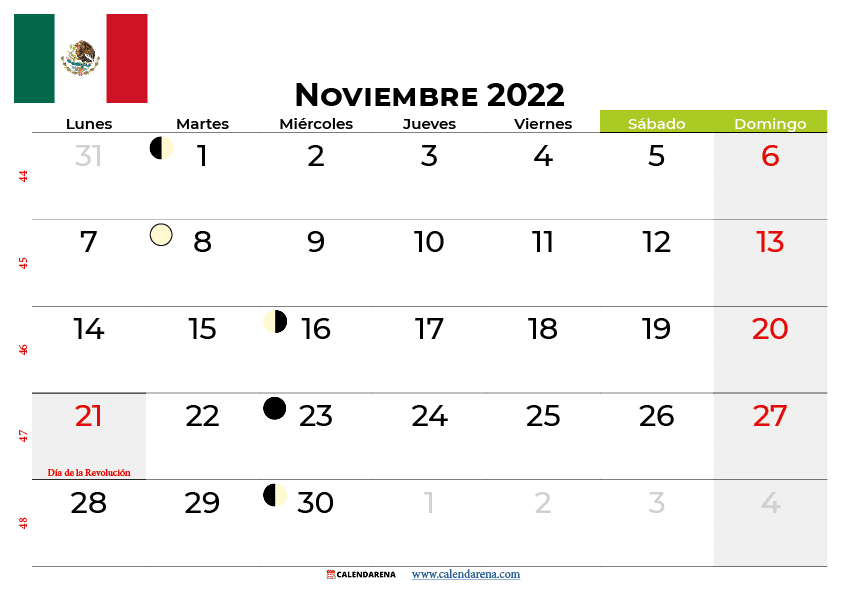 calendario noviembre 2022 para imprimir mexico