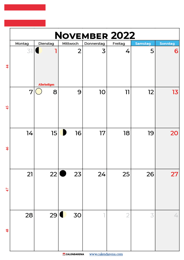 kalender 2022 november Österreich