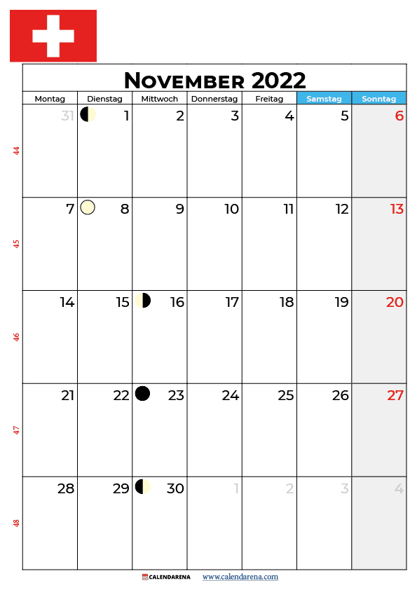 kalender 2022 november Schweiz