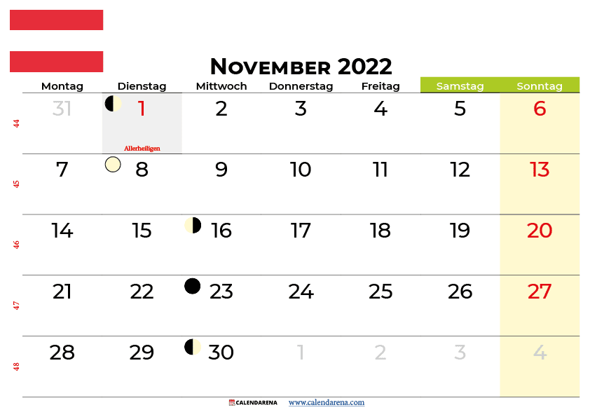kalender november 2022 Österreich