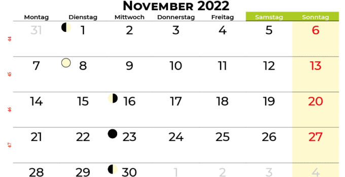 kalender november 2022 Schweiz