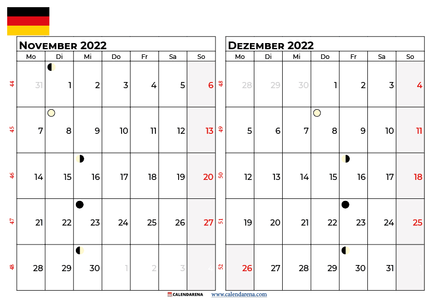 kalender november dezember 2022 Deutschland