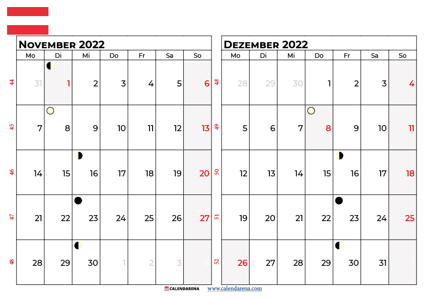 kalender november dezember 2022 Österreich