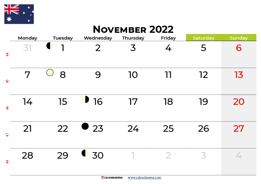 november calendar 2022 australia
