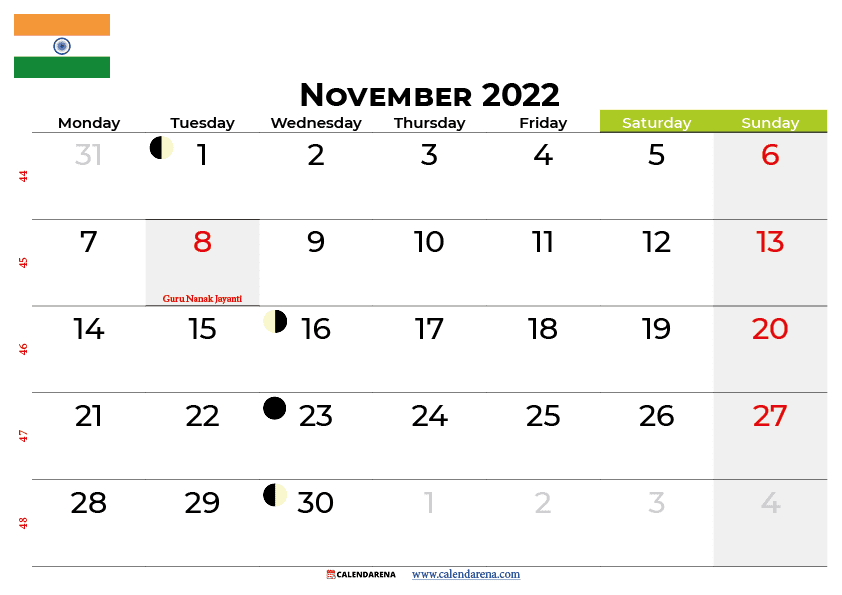 november calendar 2022 india