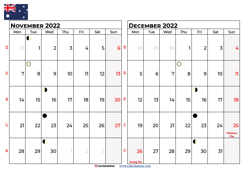november december 2022 calendar australia