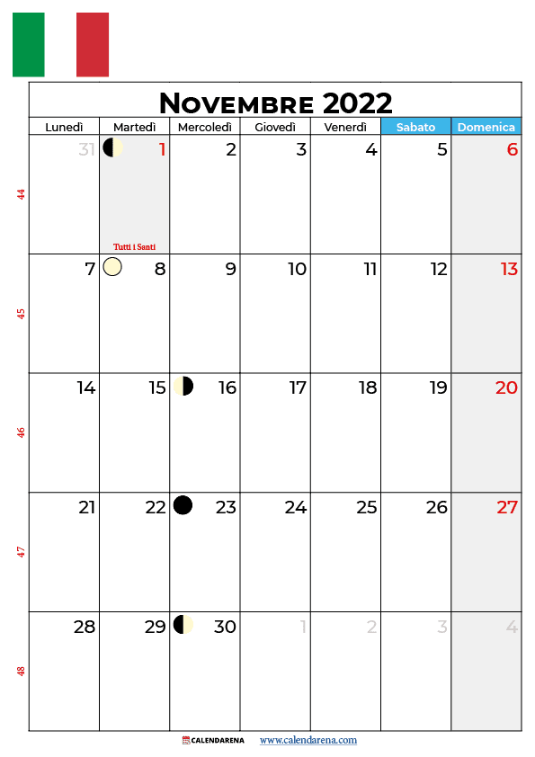 Calendario novembre 2022