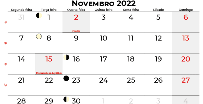 calendário de novembro de 2022 Brasil